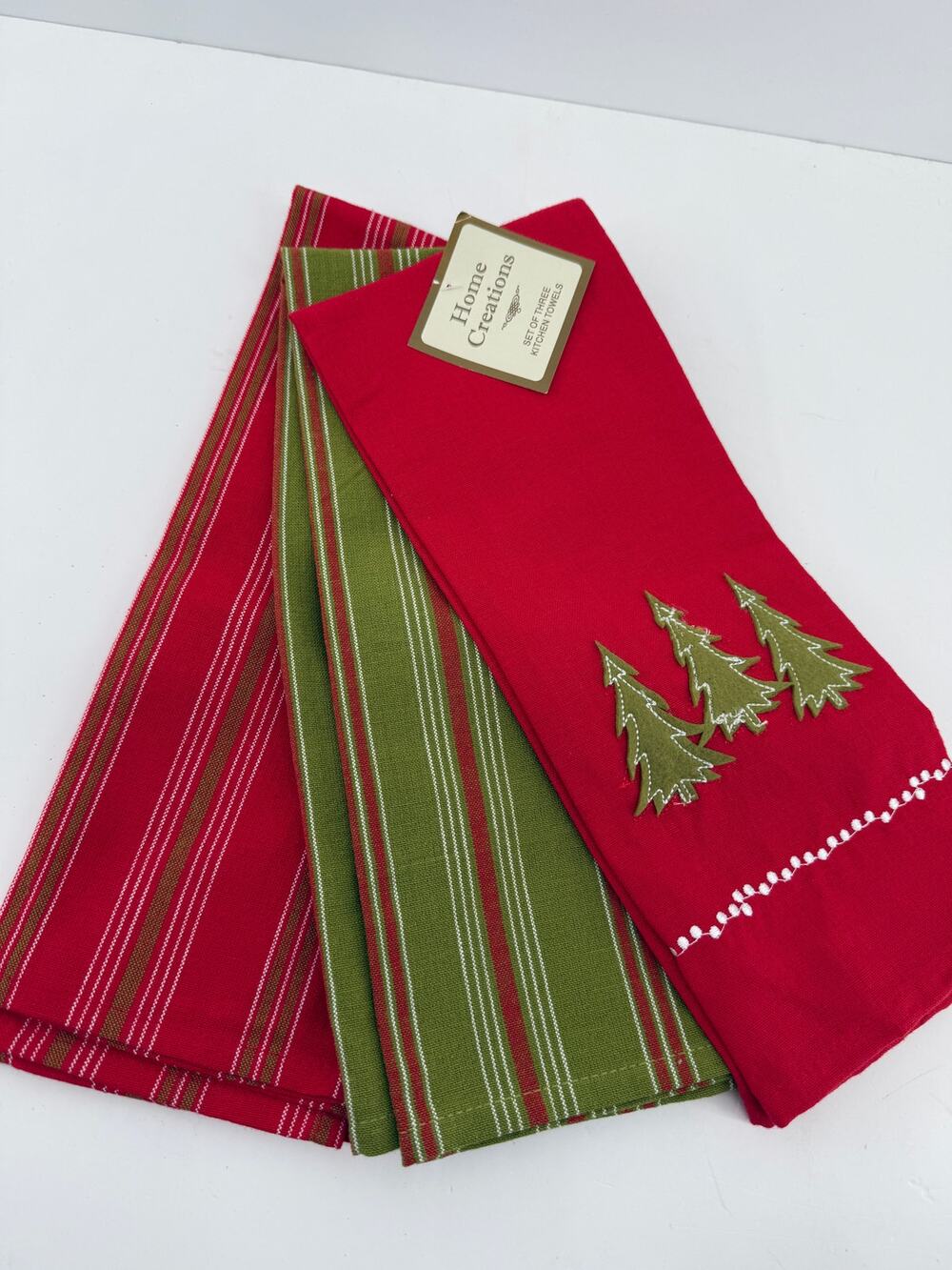 Home Creations Christmas Kitchen Towels Plaid Tree Holiday Decor Set Of 3